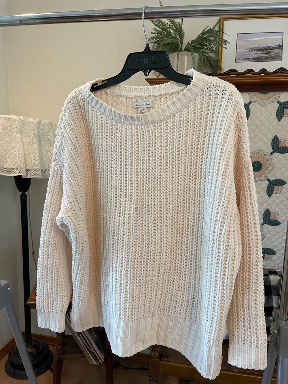 American Eagle Outfitters Cream Chunky Crewneck Sweater
